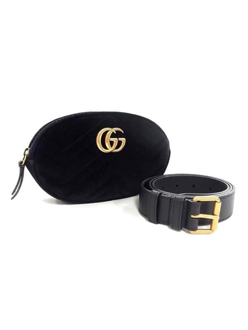 Gucci GG Marmont Velour Leather Waist Pouch Belt Bag Black